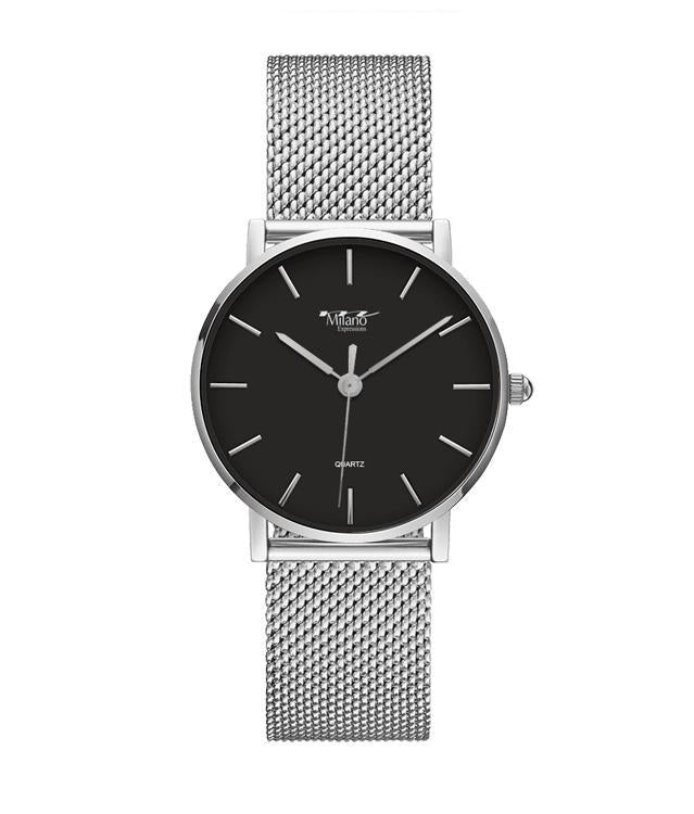 Women's Minimalist Black Dial Silver Mesh Band Watch