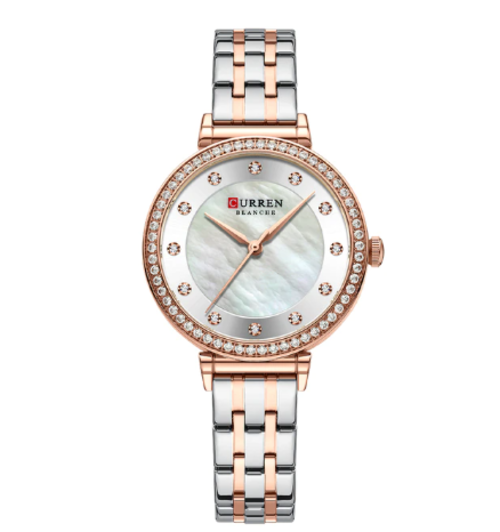Women's Mother Of Pearl Watch Crystal Bezel Slim Bracelet