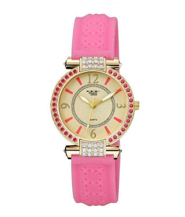 Women's Pink Silicone Strap Watch Jeweled Bezel Quartz