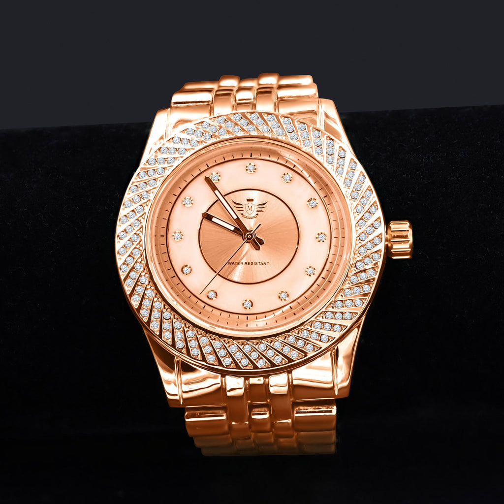 Women's Rose Gold Crystal Bezel Dress Watch Bracelet