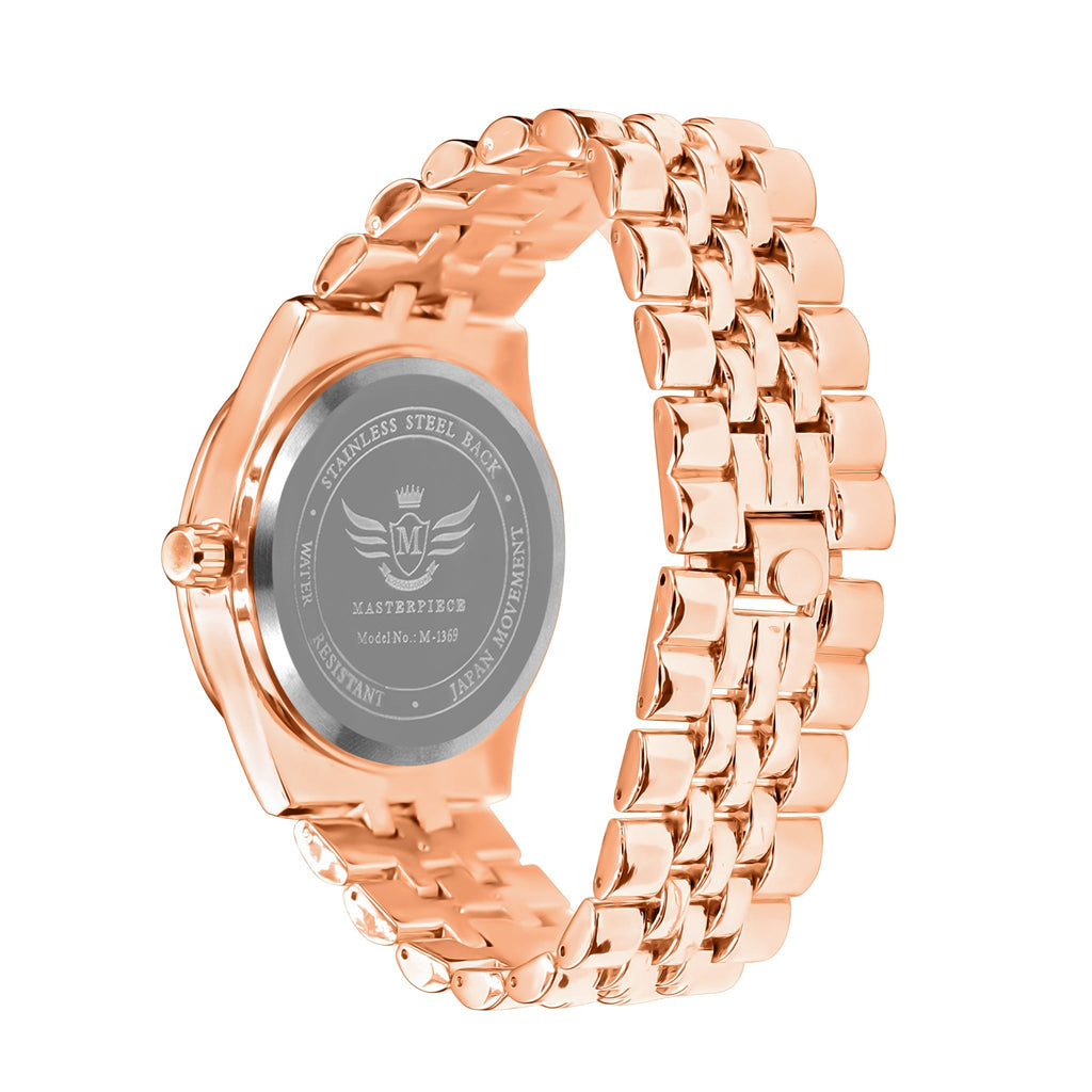 Women's Rose Gold Crystal Bezel Dress Watch Bracelet