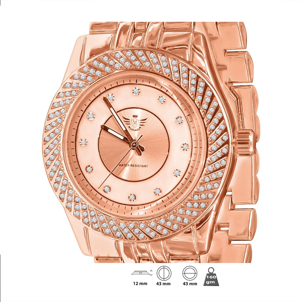 Women's Rose Gold Crystal Bezel Dress Watch Bracelet