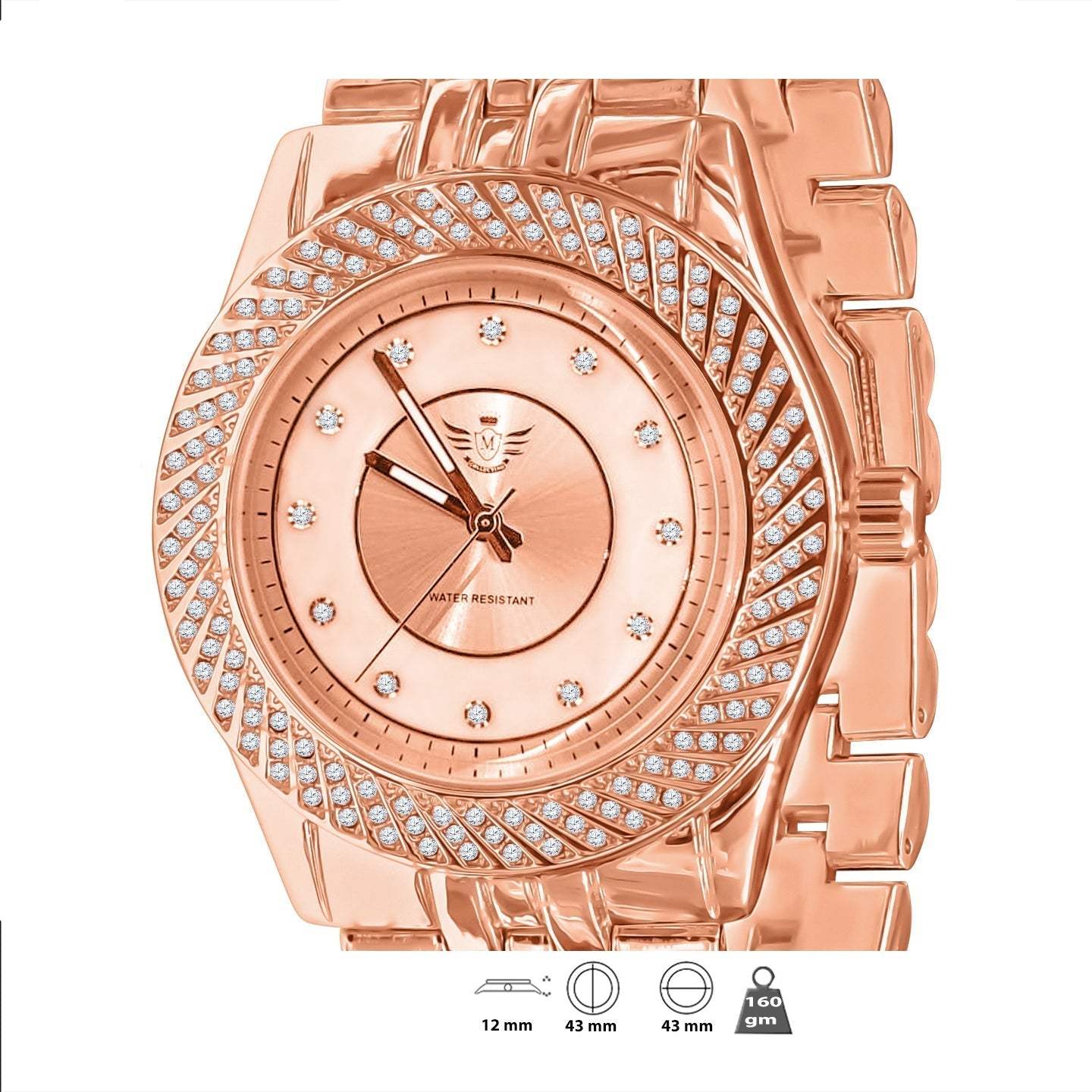 Women's Rose Gold Crystal Bezel Dress Watch Bracelet