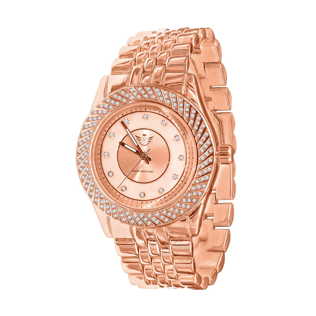 Women's Rose Gold Crystal Bezel Dress Watch Bracelet