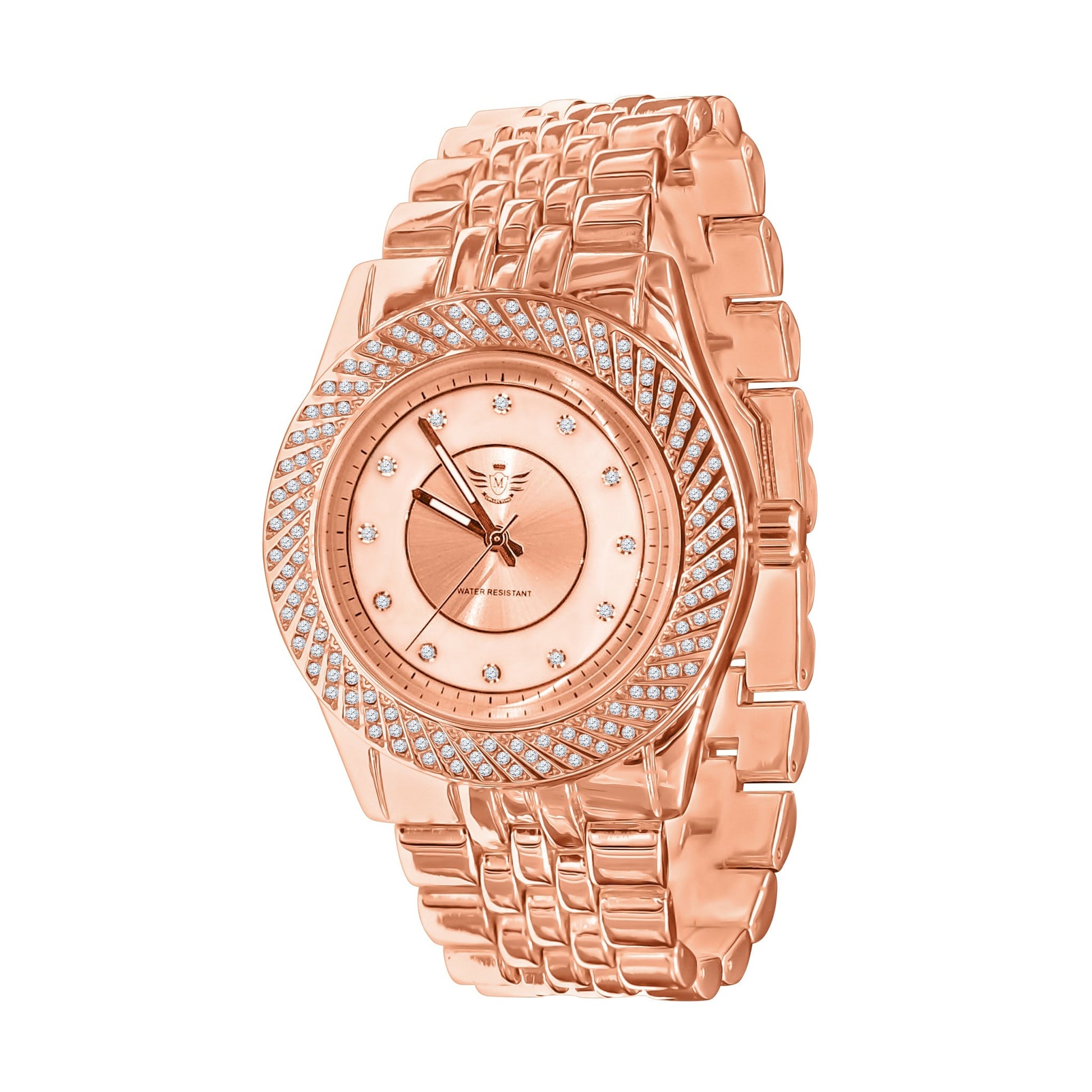 Women's Rose Gold Crystal Bezel Dress Watch Bracelet