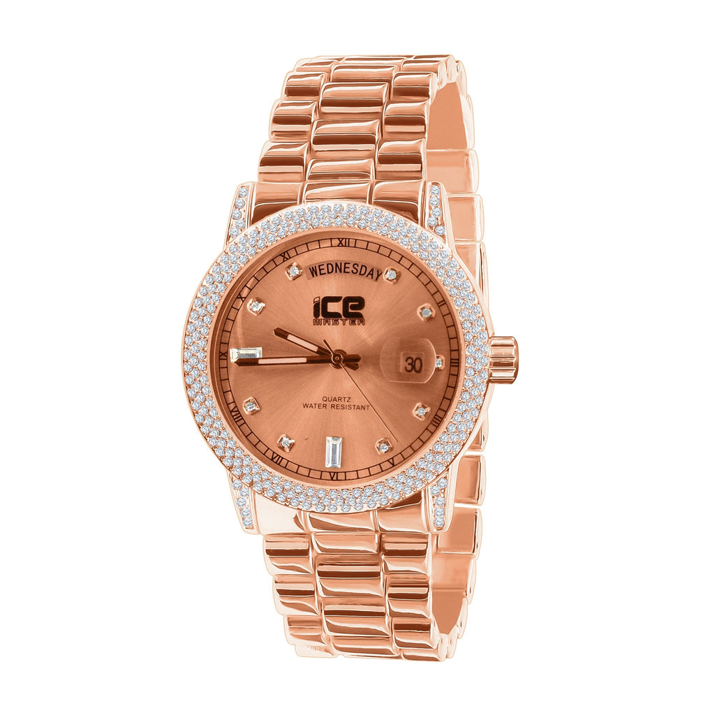 Women's Rose Gold Crystal Bezel Metal Bracelet Watch