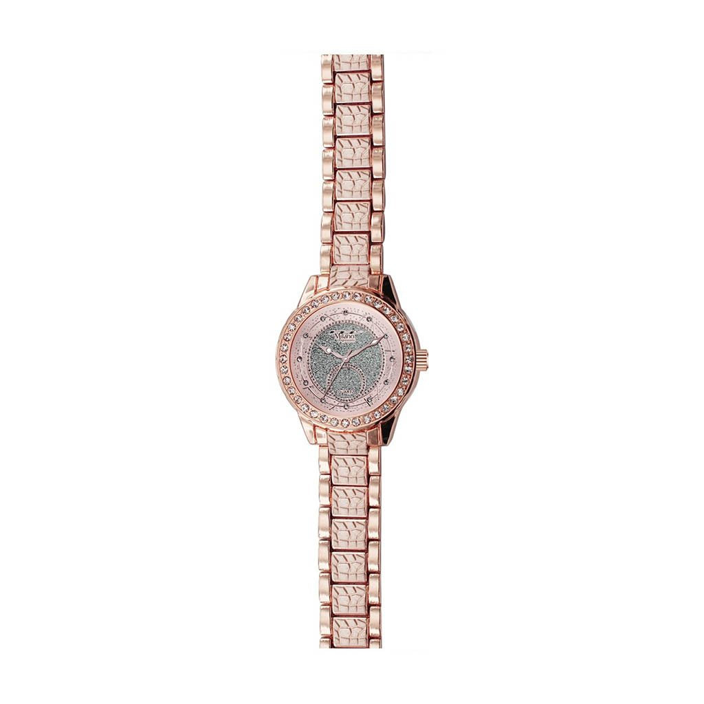 Women's Rose Gold Dress Watch Slim Crystal Bezel Bracelet
