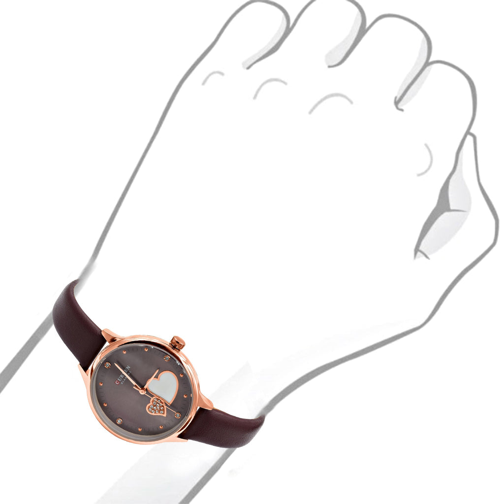 Women's Rose Gold Heart Watch 34mm Leather Strap Elegant