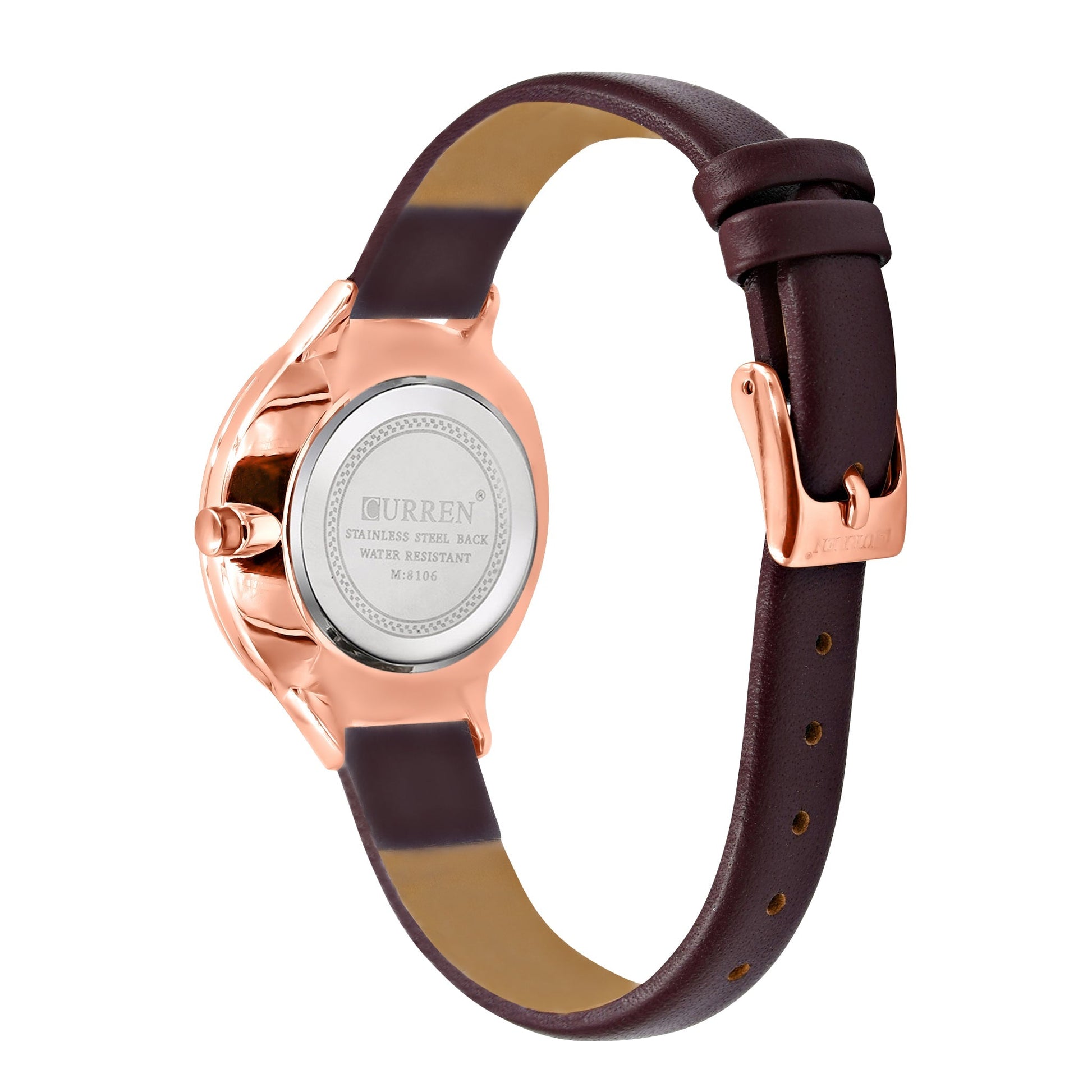 Women's Rose Gold Heart Watch 34mm Leather Strap Elegant