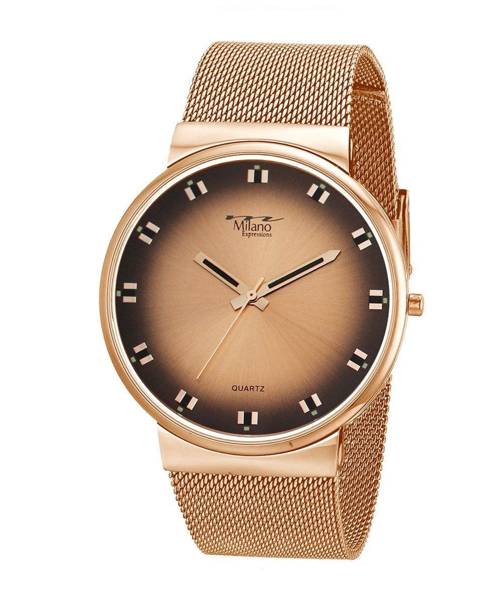 Women's Rose Gold Mesh Band Watch Sunburst Dial Elegant