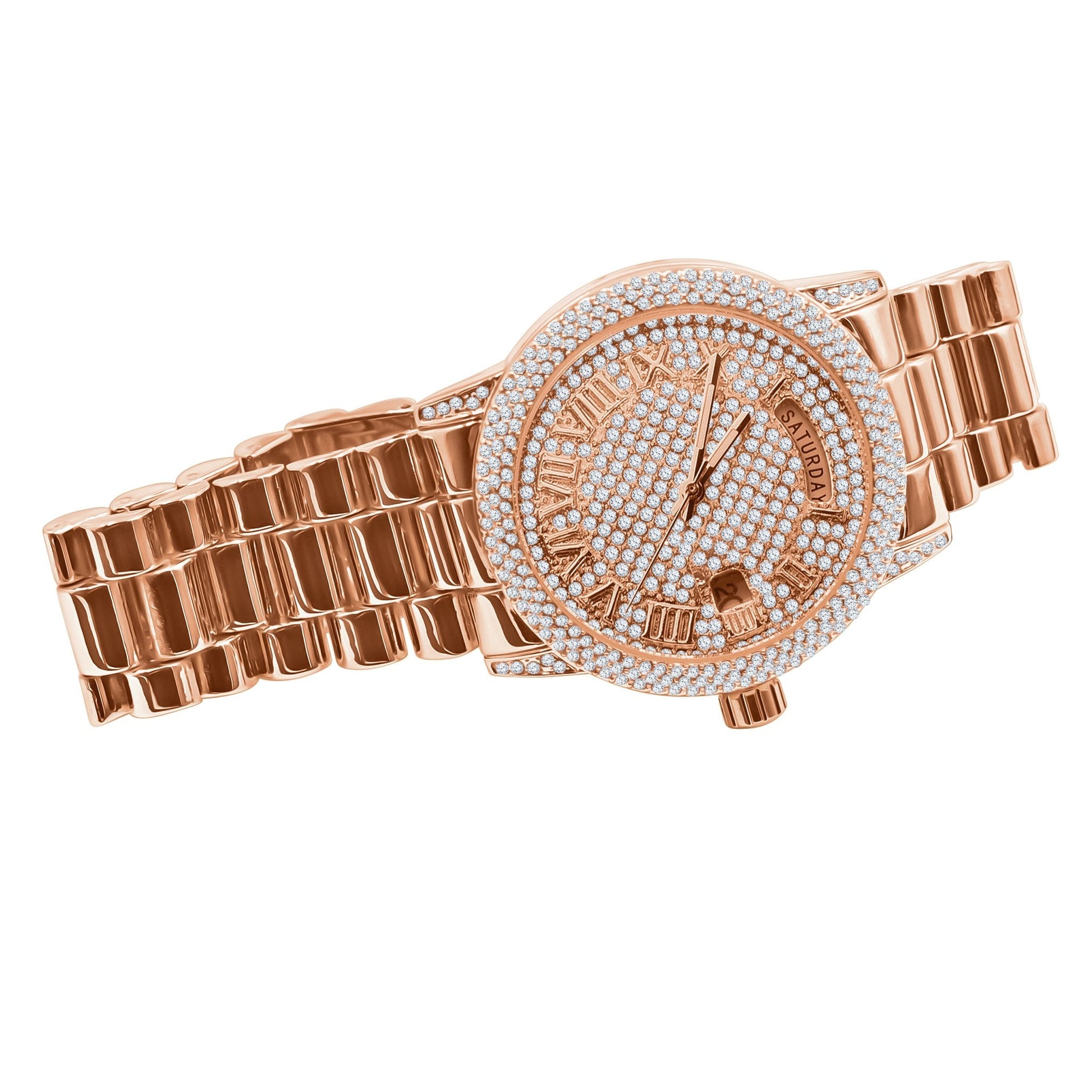 Women's Rose Gold Pavé Crystal 40 Mm Bracelet Watch
