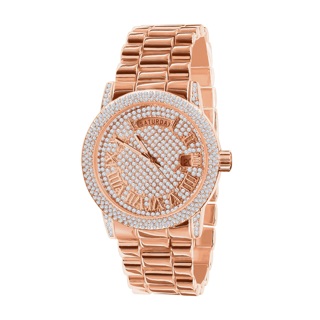 Women's Rose Gold Pavé Crystal 40 Mm Bracelet Watch