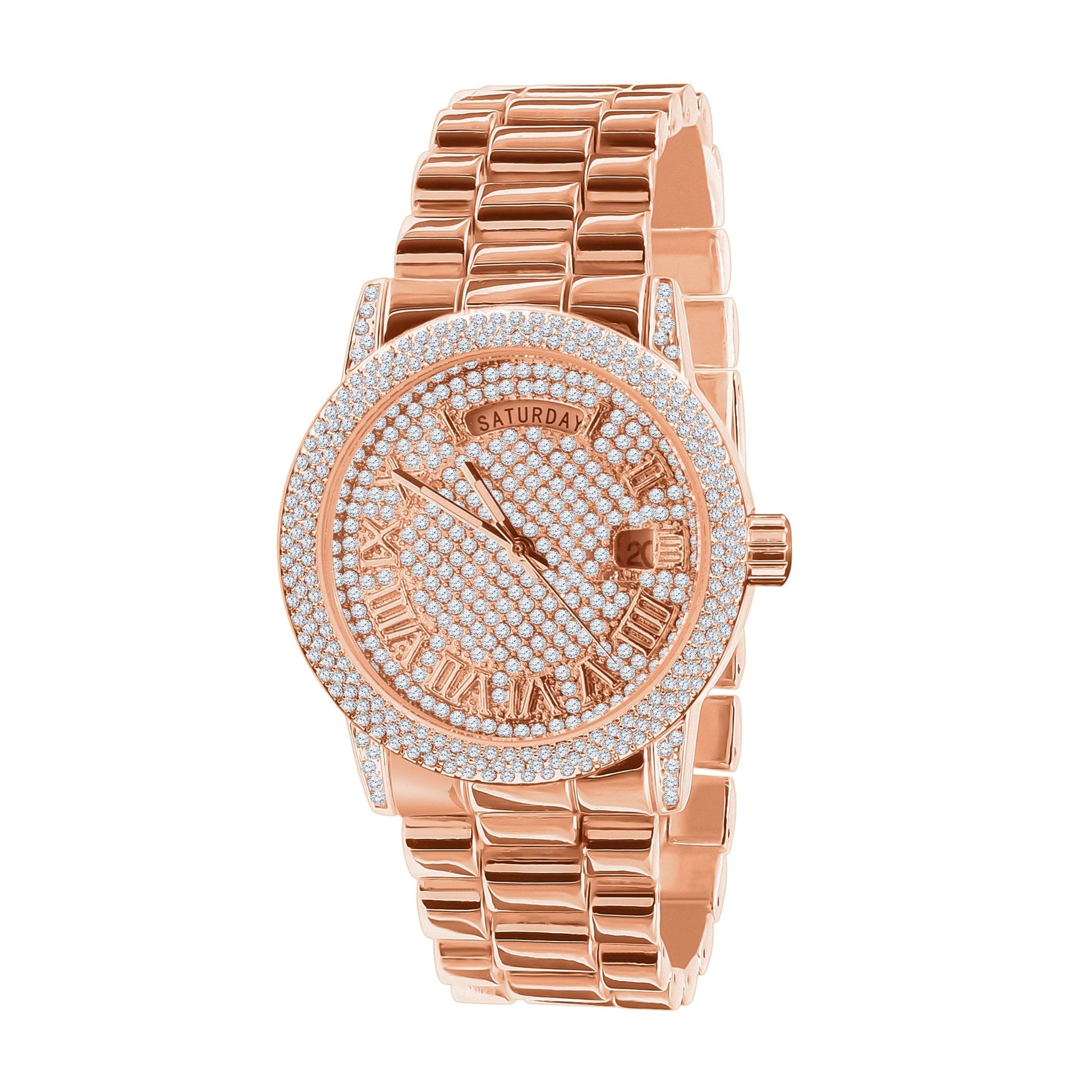 Women's Rose Gold Pavé Crystal 40 Mm Bracelet Watch