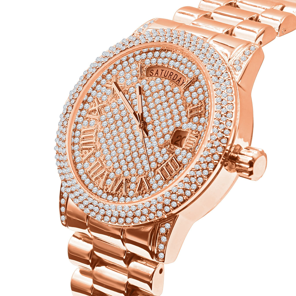 Women's Rose Gold Pavé Crystal 40 Mm Bracelet Watch