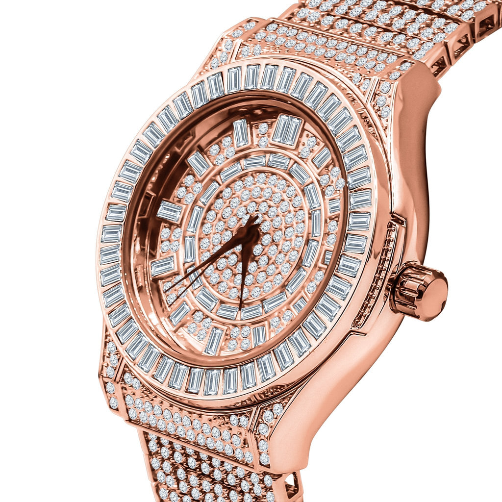 Women's Rose Gold Pave Crystal Watch Luxury Slim Quartz