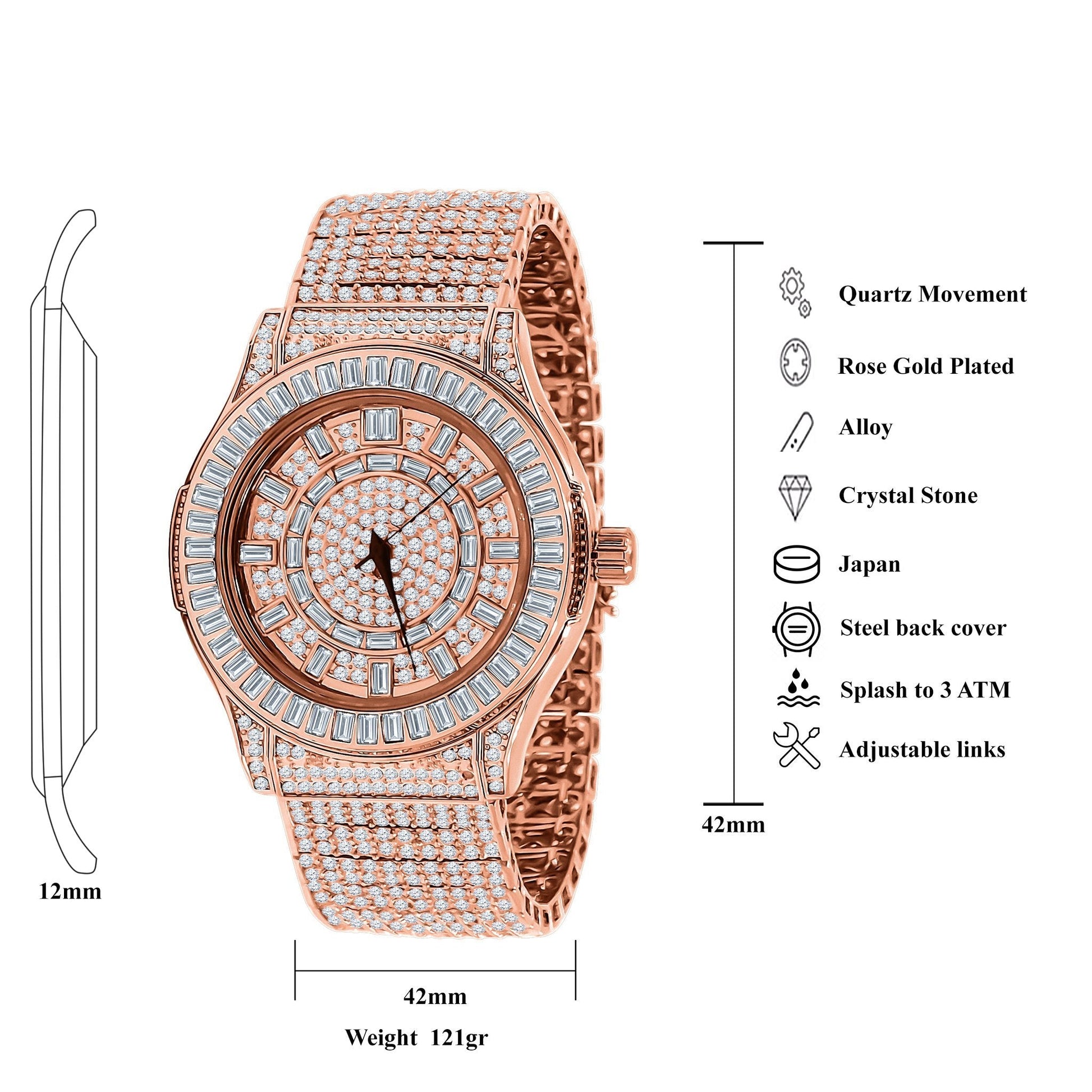 Women's Rose Gold Pave Crystal Watch Luxury Slim Quartz
