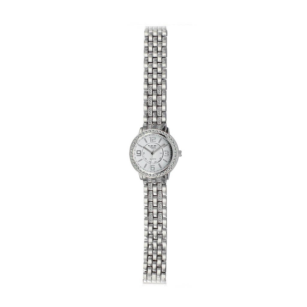 Women's Silver Slim Bracelet Watch With Crystal Bezel