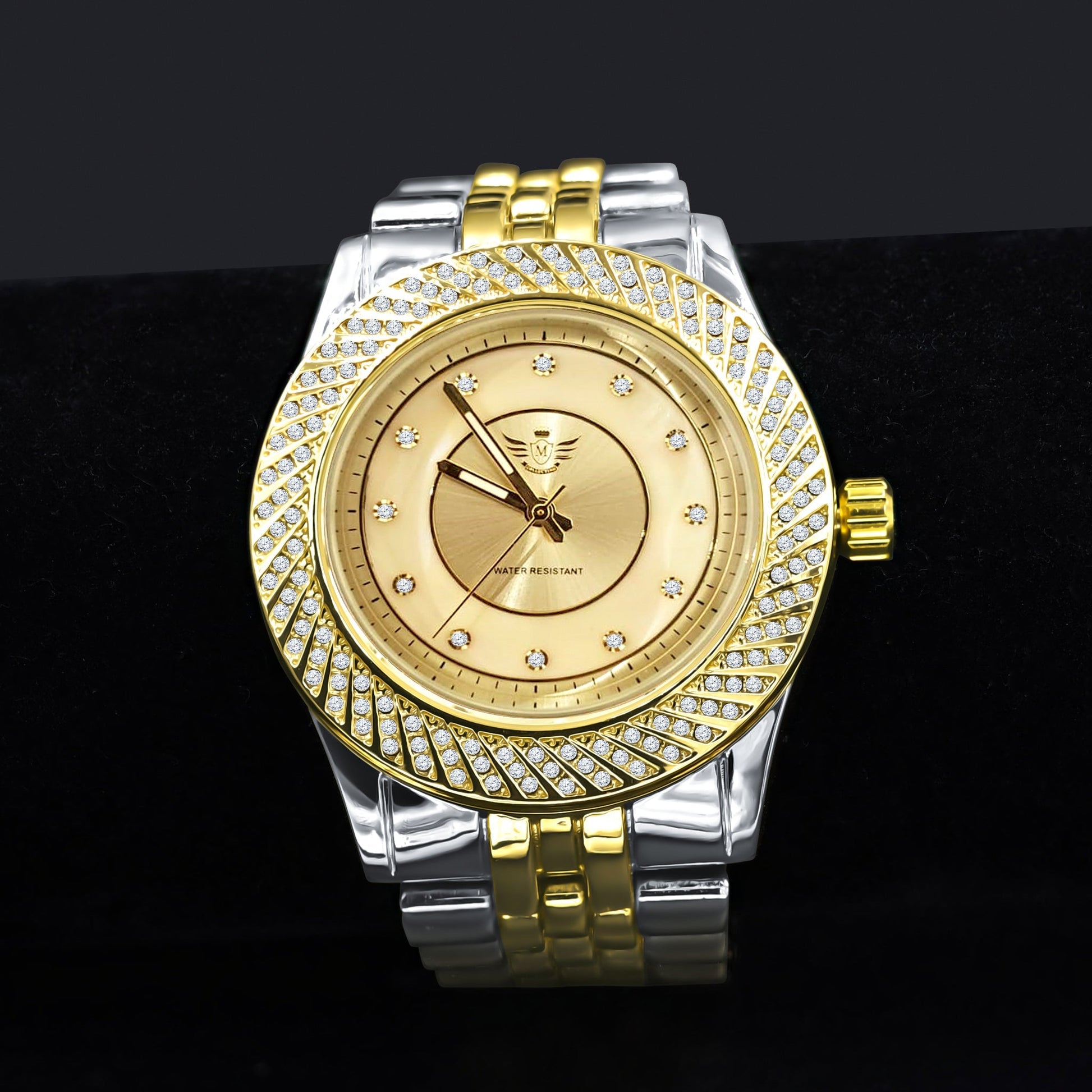 Women's Two Tone Crystal Bezel Dress Watch Stainless