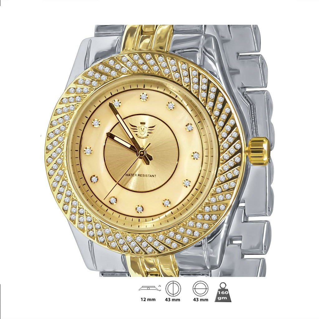Women's Two Tone Crystal Bezel Dress Watch Stainless