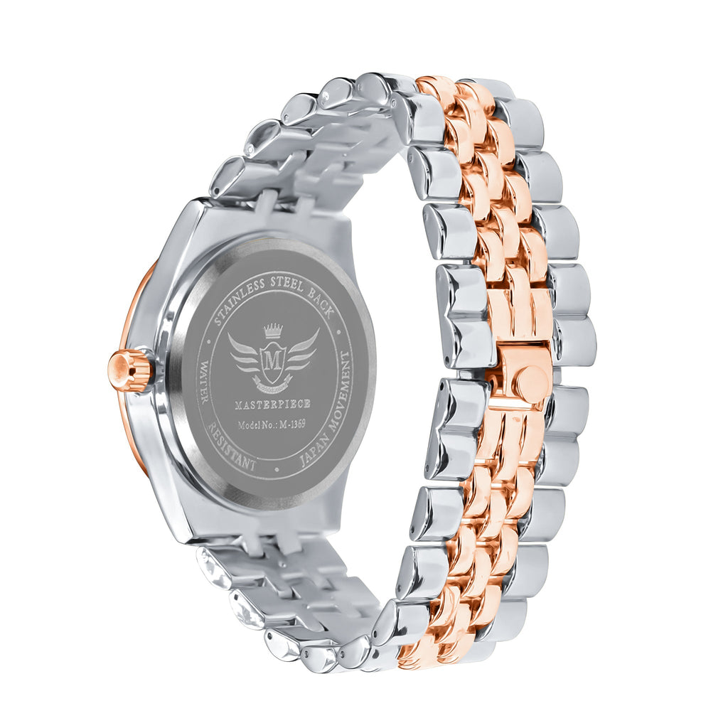 Women's Two Tone Rose Gold Crystal Bezel Dress Watch