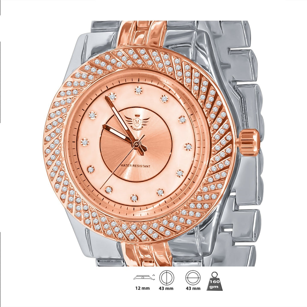 Women's Two Tone Rose Gold Crystal Bezel Dress Watch