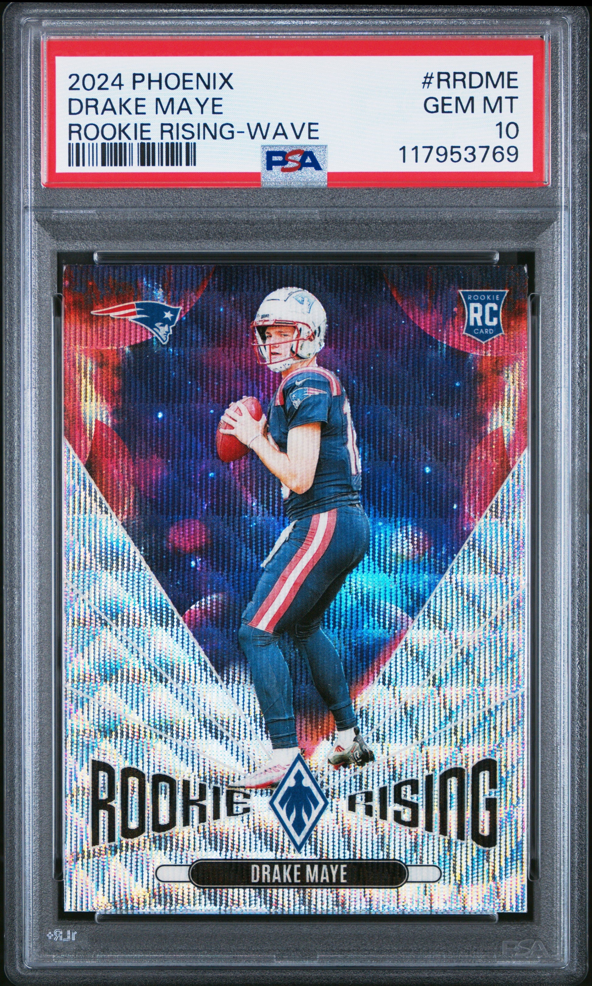 Graded 2024 Panini Phoenix Drake Maye #RRDME Rookie Rising Wave Rookie RC Football Card PSA 10 Gem Mint