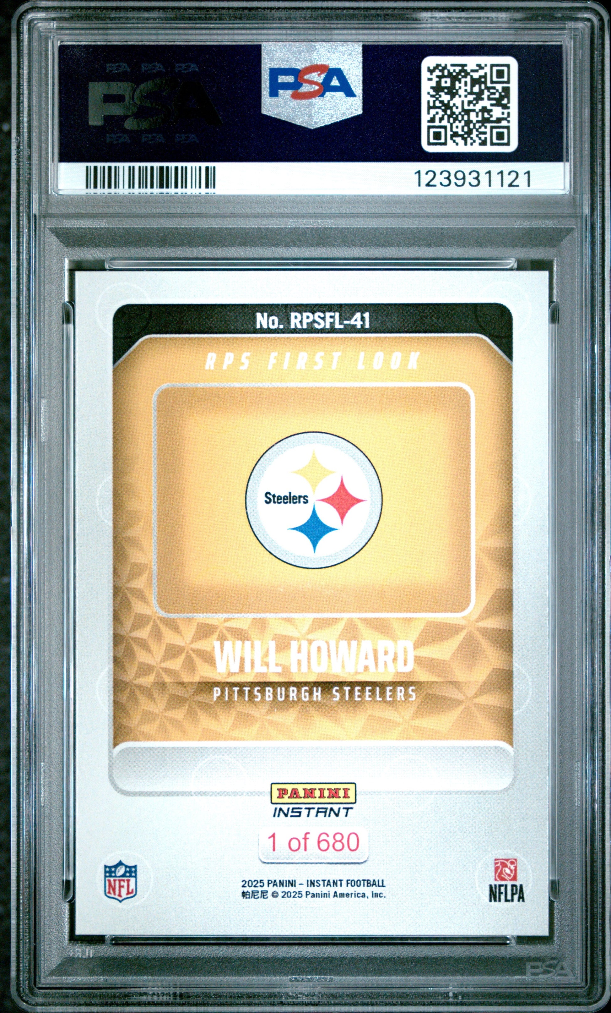 Graded 2025 Panini Instant Will Howard #RPSFL41 RPS First Look Rookie RC Football Card PSA 9 Mint