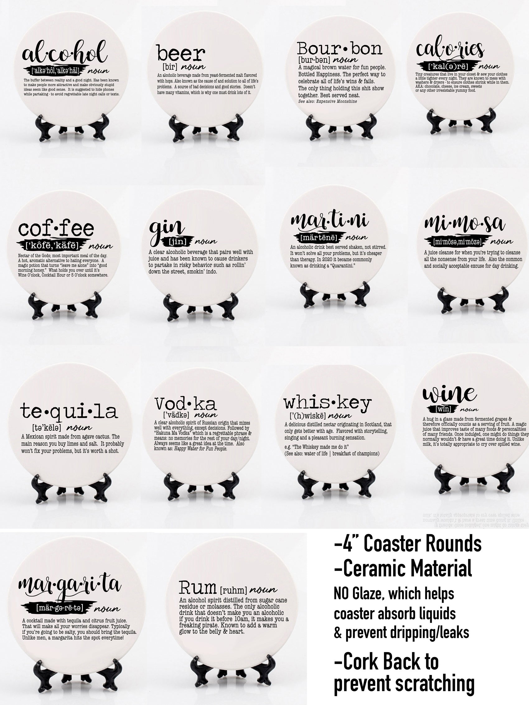 Funny Drink Definition Coasters Set Dictionary Quote Coasters For Bar And Countertop Decor