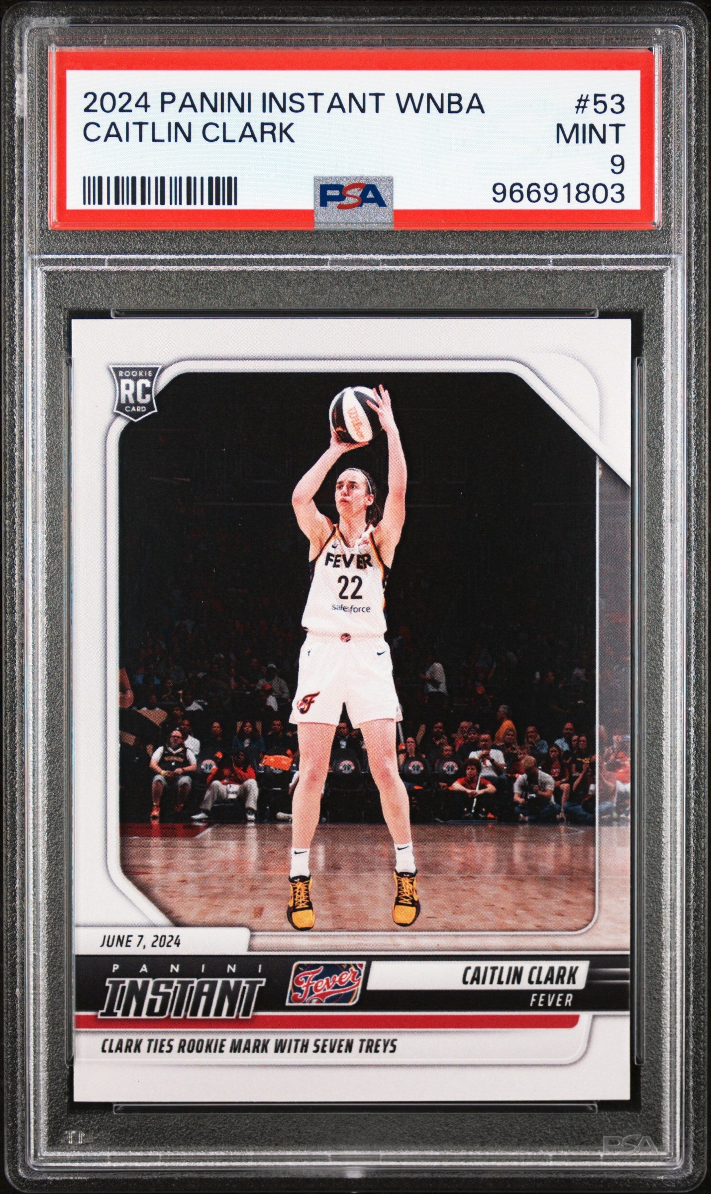 Graded 2024 Panini Instant WNBA Caitlin Clark #53 Rookie RC Basketball Card PSA 9 Mint