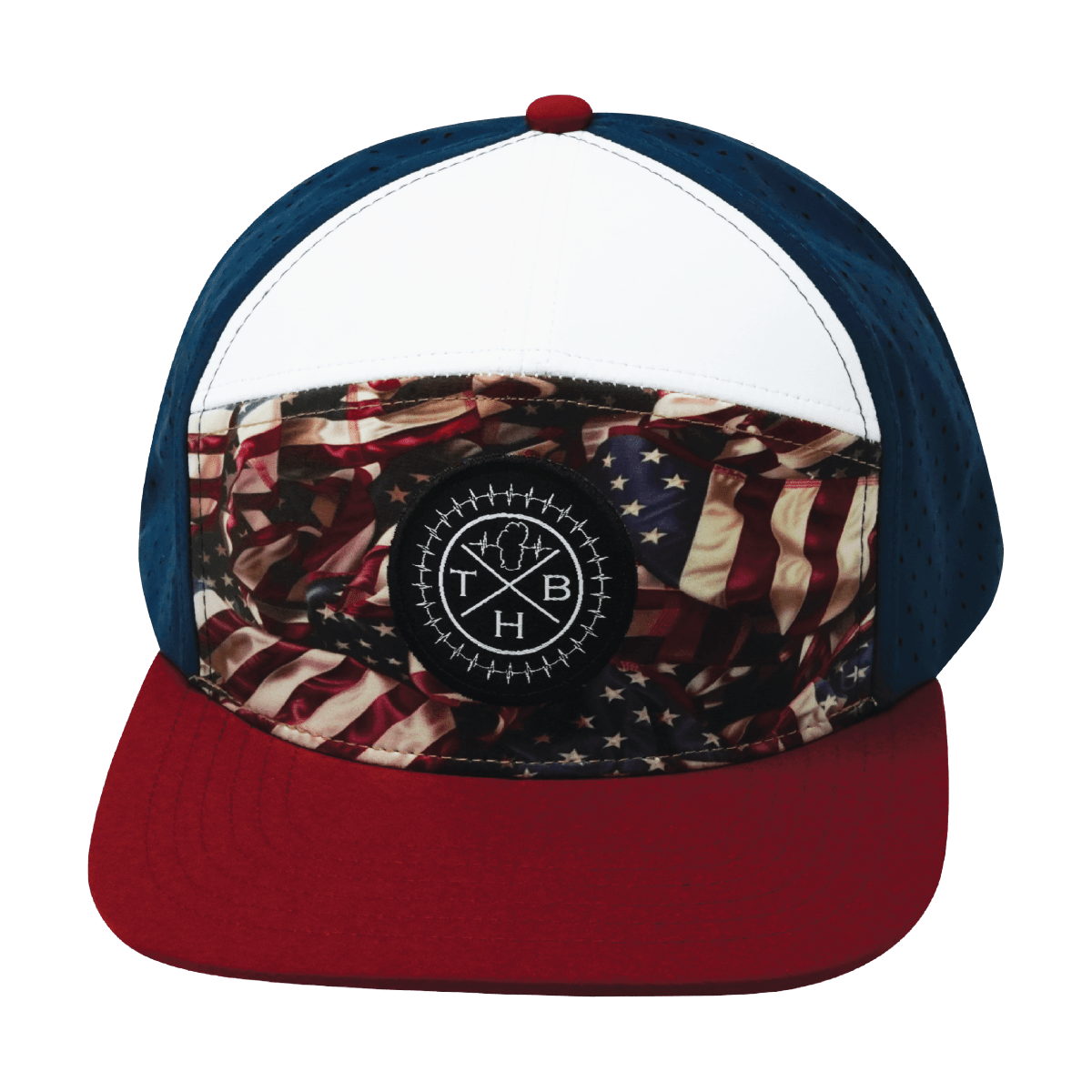 **YOUTH** Color Vibes Hat - Flat Bill - Silk Flag - Dark Red / White / Navy - Laser Mesh