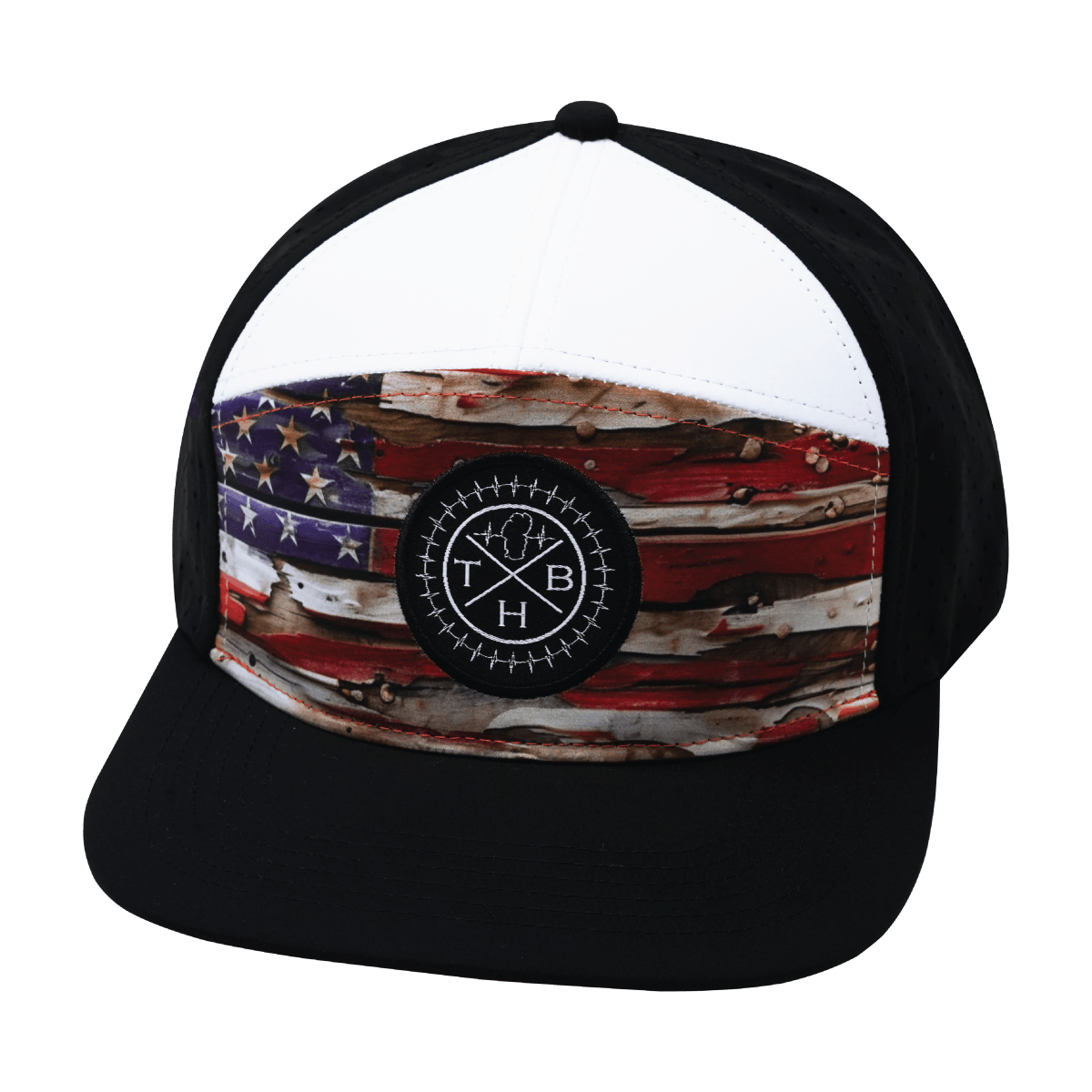 **YOUTH** Color Vibes Hat - Flat Bill - Vintage Flag - Black / White - Laser Mesh