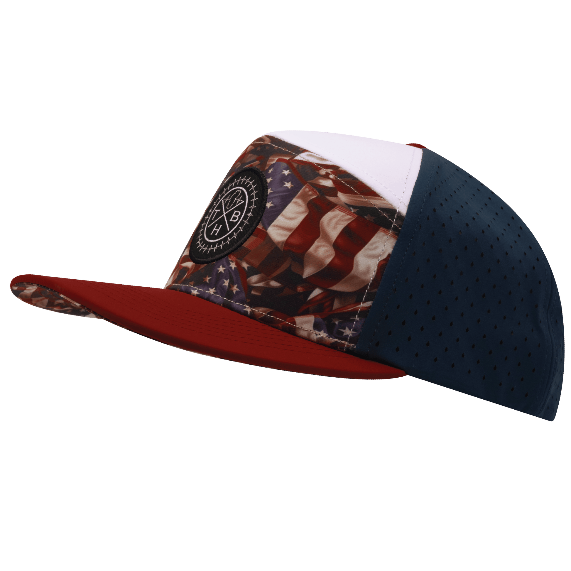 **YOUTH** Color Vibes Hat - Flat Bill - Silk Flag - Dark Red / White / Navy - Laser Mesh