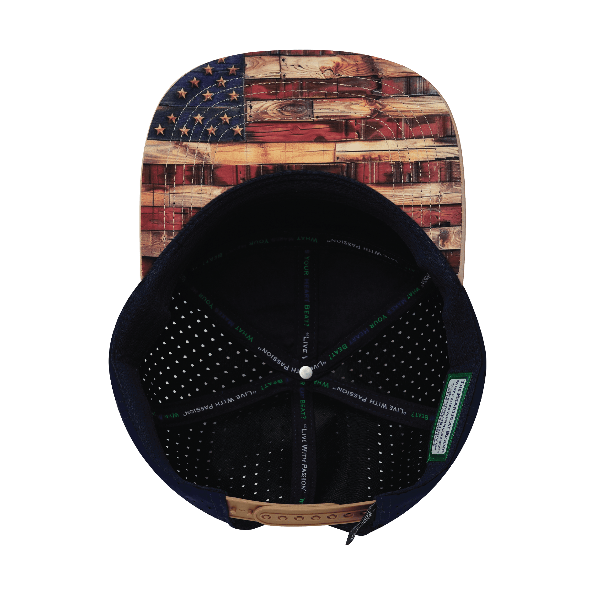 **YOUTH** Color Vibes Hat - Flat Bill - Stained Flag - Light Tan / Navy - Laser Mesh