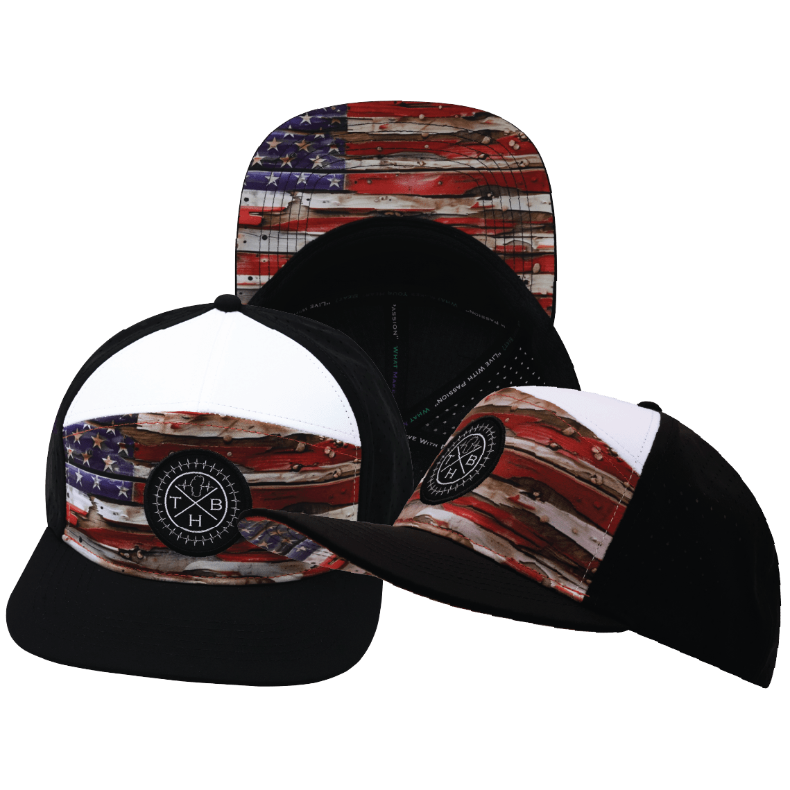 **YOUTH** Color Vibes Hat - Flat Bill - Vintage Flag - Black / White - Laser Mesh
