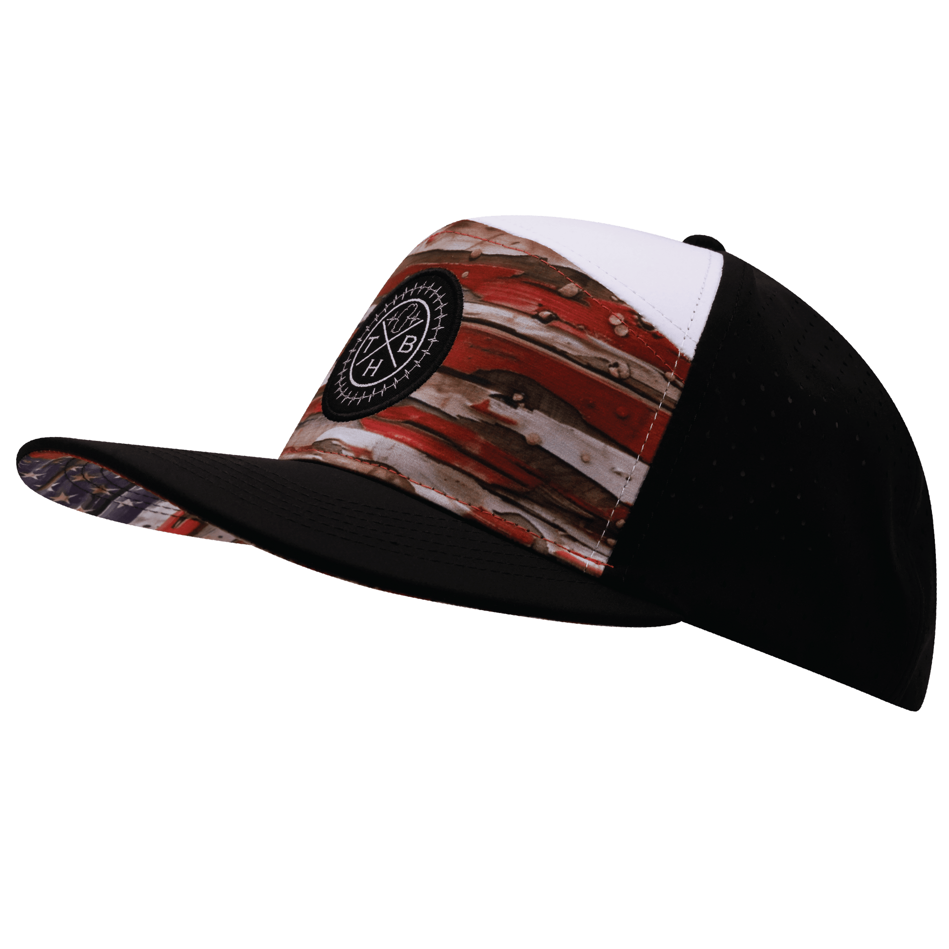 **YOUTH** Color Vibes Hat - Flat Bill - Vintage Flag - Black / White - Laser Mesh