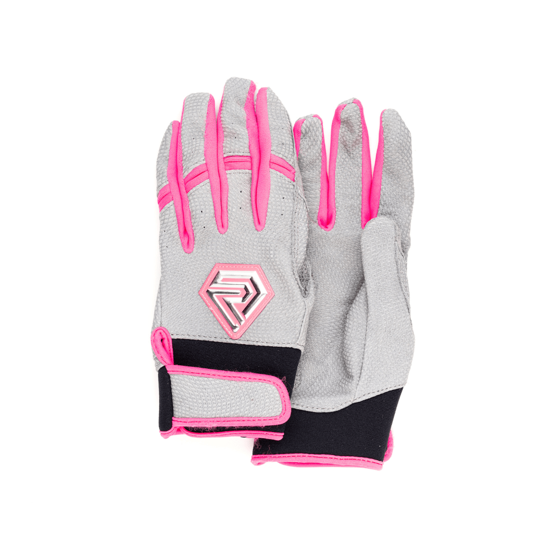 Youth Fastpitch Batting Gloves - Grey and Hot Pink