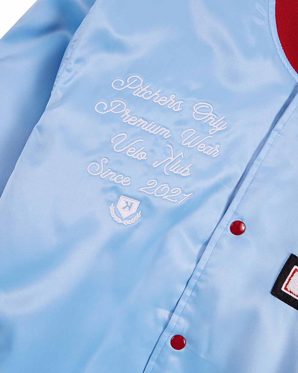 YOUTH Sky Blue/Red Velo Klub Bullpen Jacket