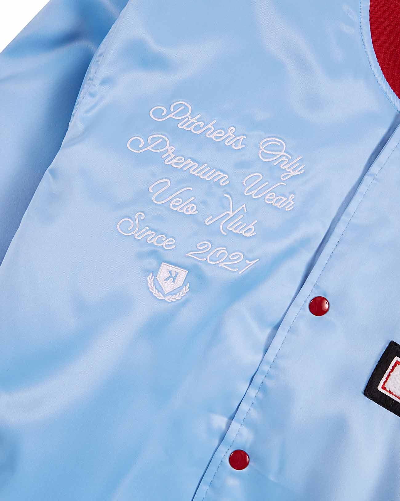 YOUTH Sky Blue/Red Velo Klub Bullpen Jacket