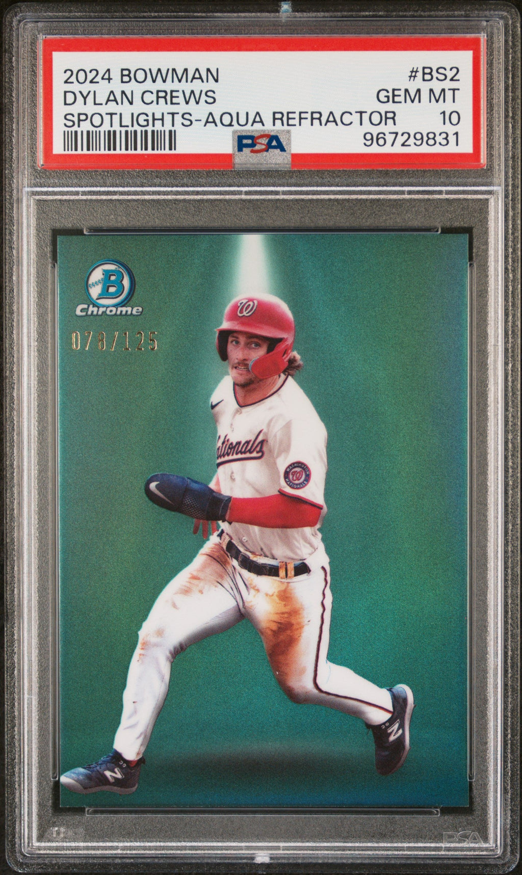 Graded 2024 Topps Bowman Dylan Crews #BS2 Spotlights Aqua Refractor /125 Rookie RC Baseball Card PSA 10 Gem Mint