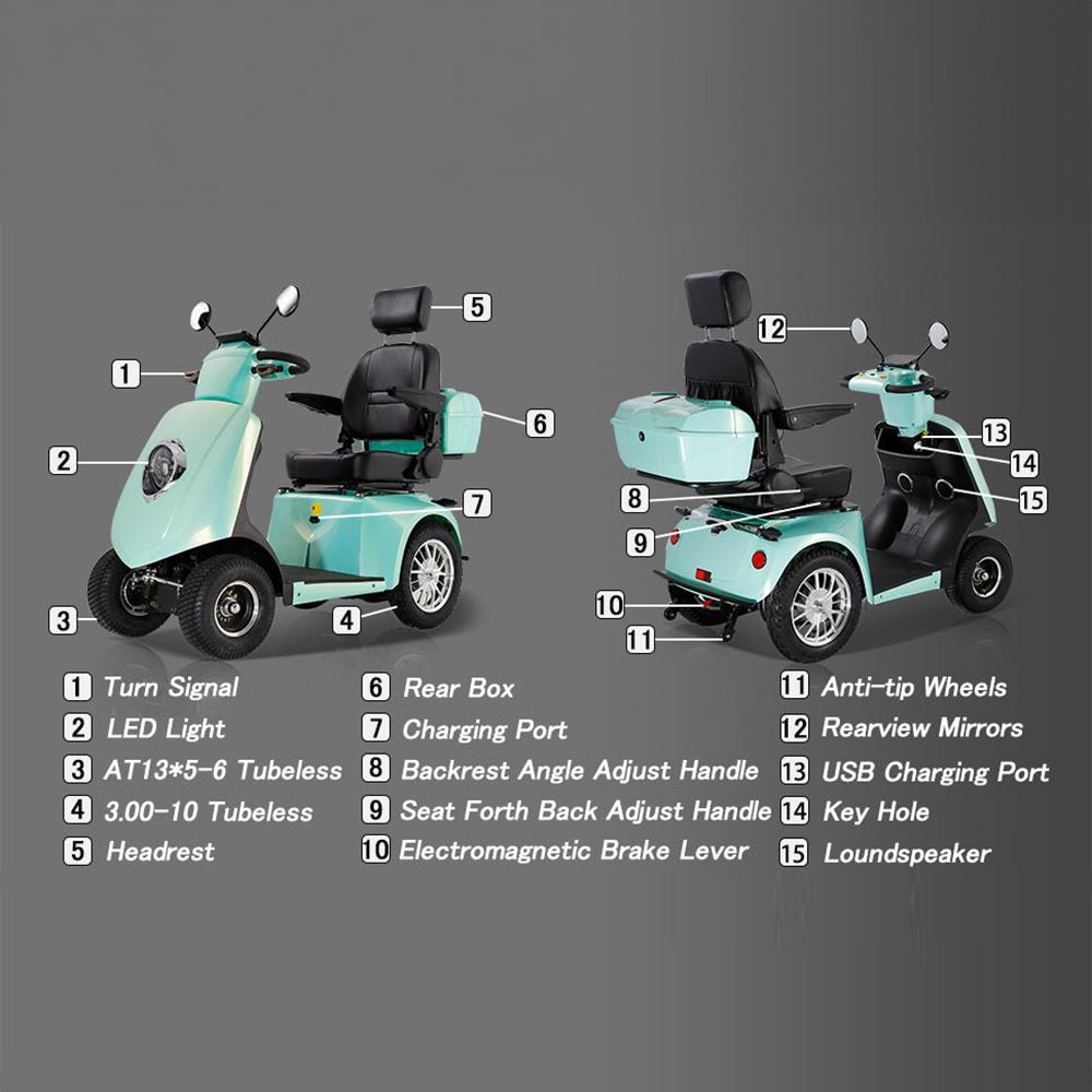 Zvg Heavy-Duty 800W 60V/20AH 4-Wheel Elderly Handicap Adult Mobility Power Travel Scooter, 500LBS (SAK95736)