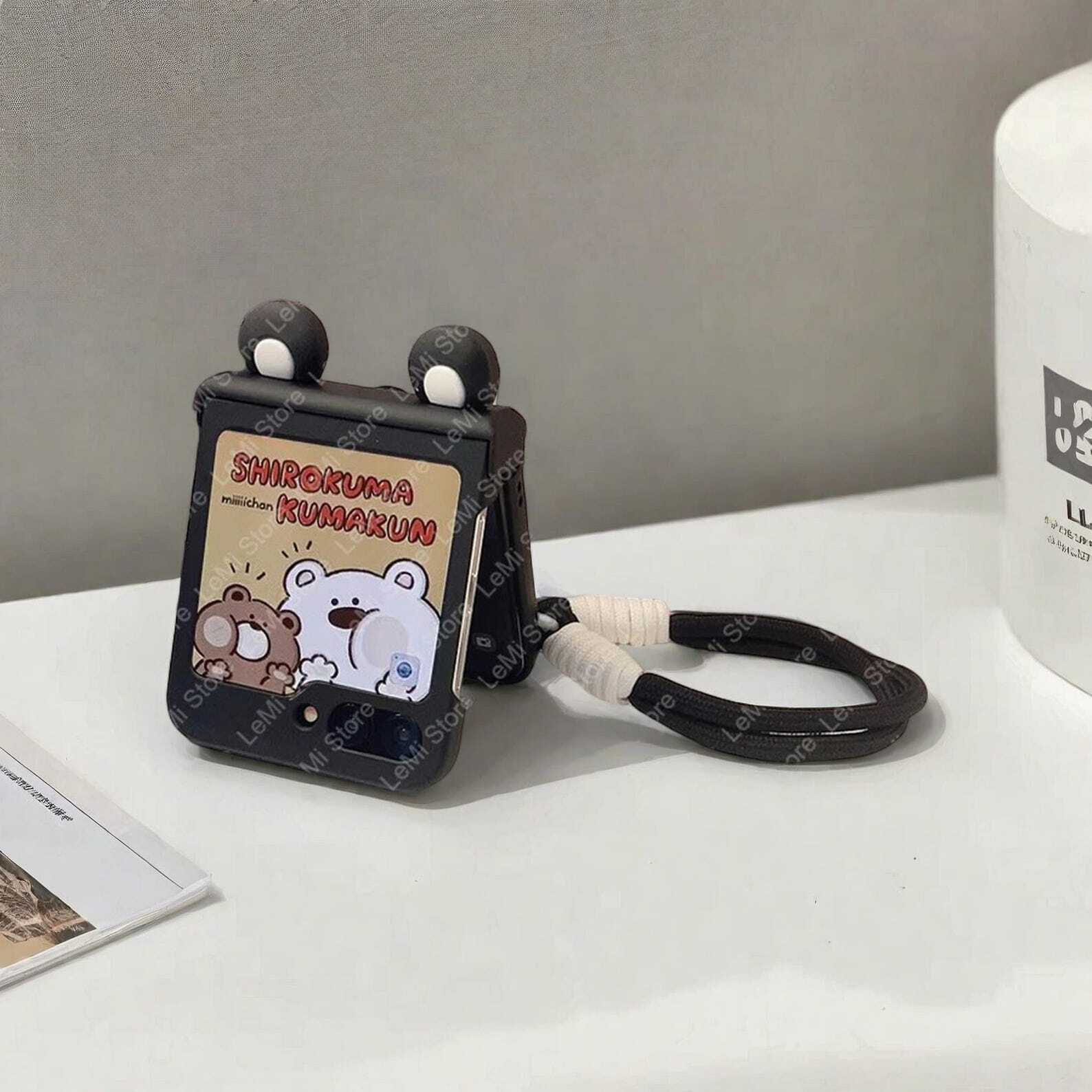 Adorable Ears Hand Strap Case for Samsung Galaxy Z Flip 3 4 5 6 | Hinge Protection with Cute Design and Wrist Strap